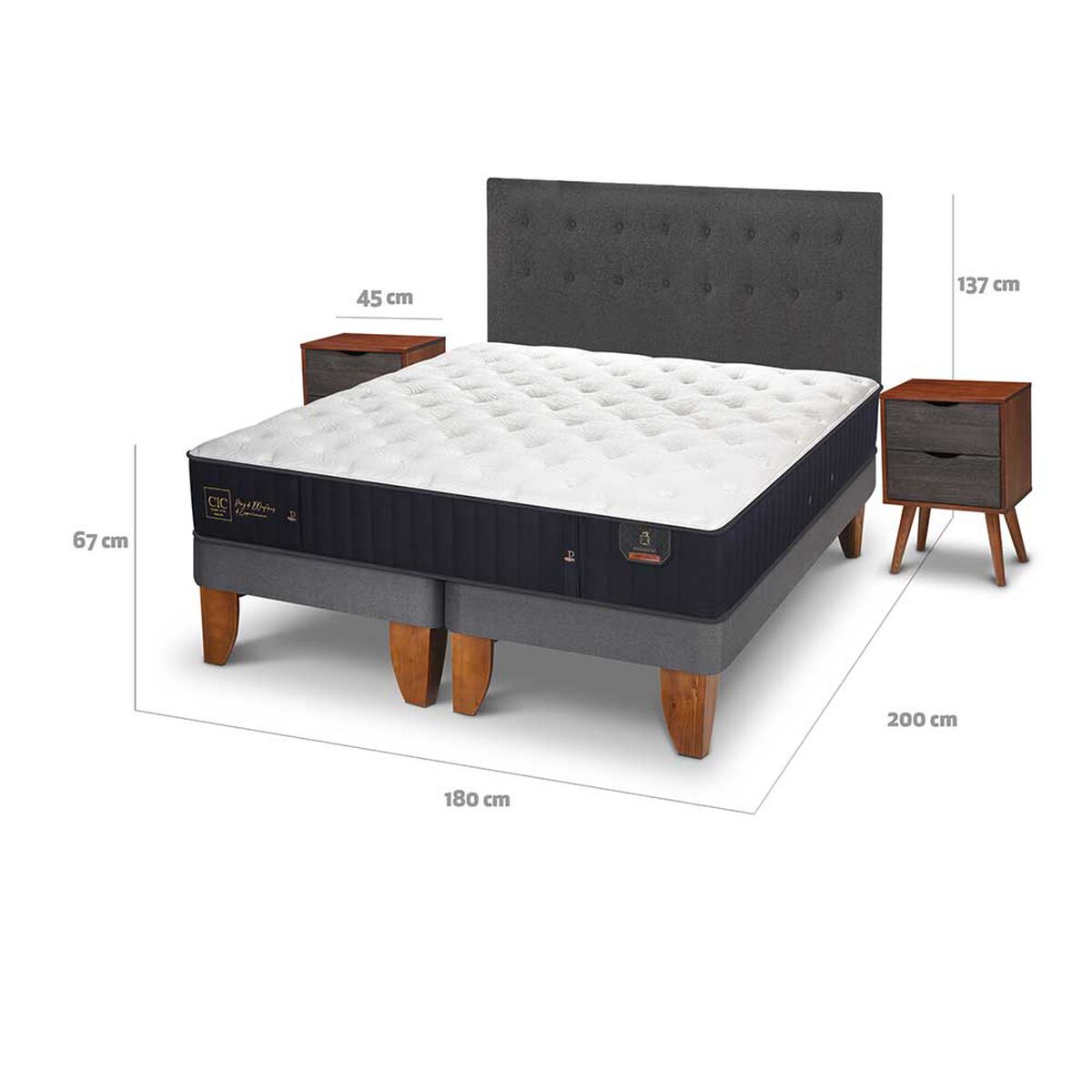 Cama Europea CIC Base Dividida King Premium + Respaldo + Veladores