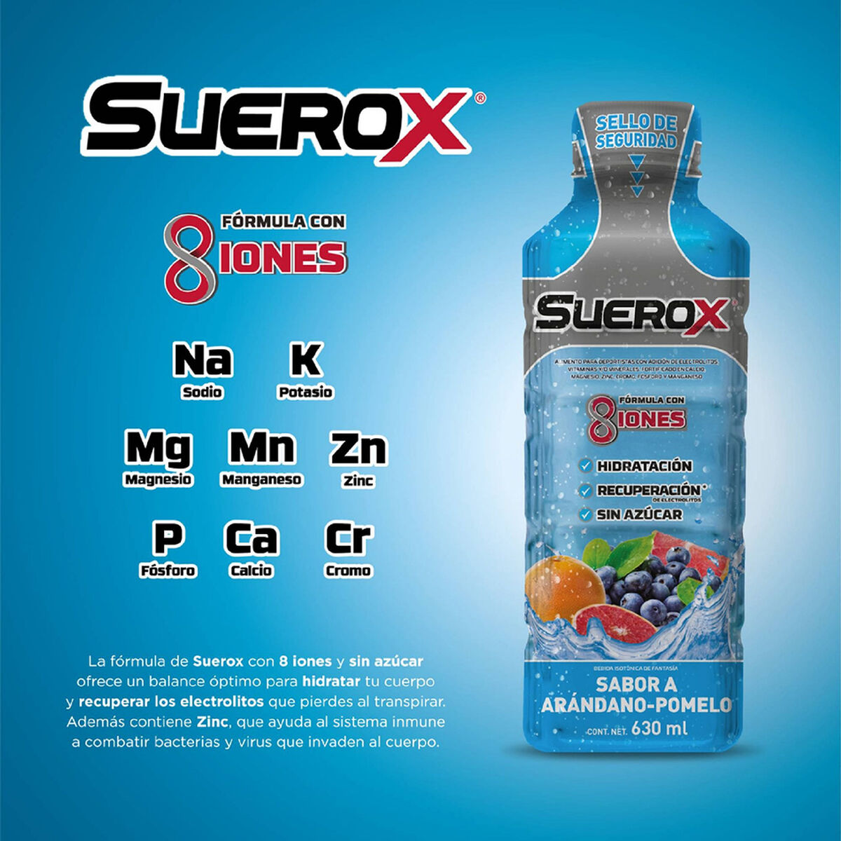 Pack Suerox 12 Bebidas Hidratantes Arandano Pomelo 630 ml c/u