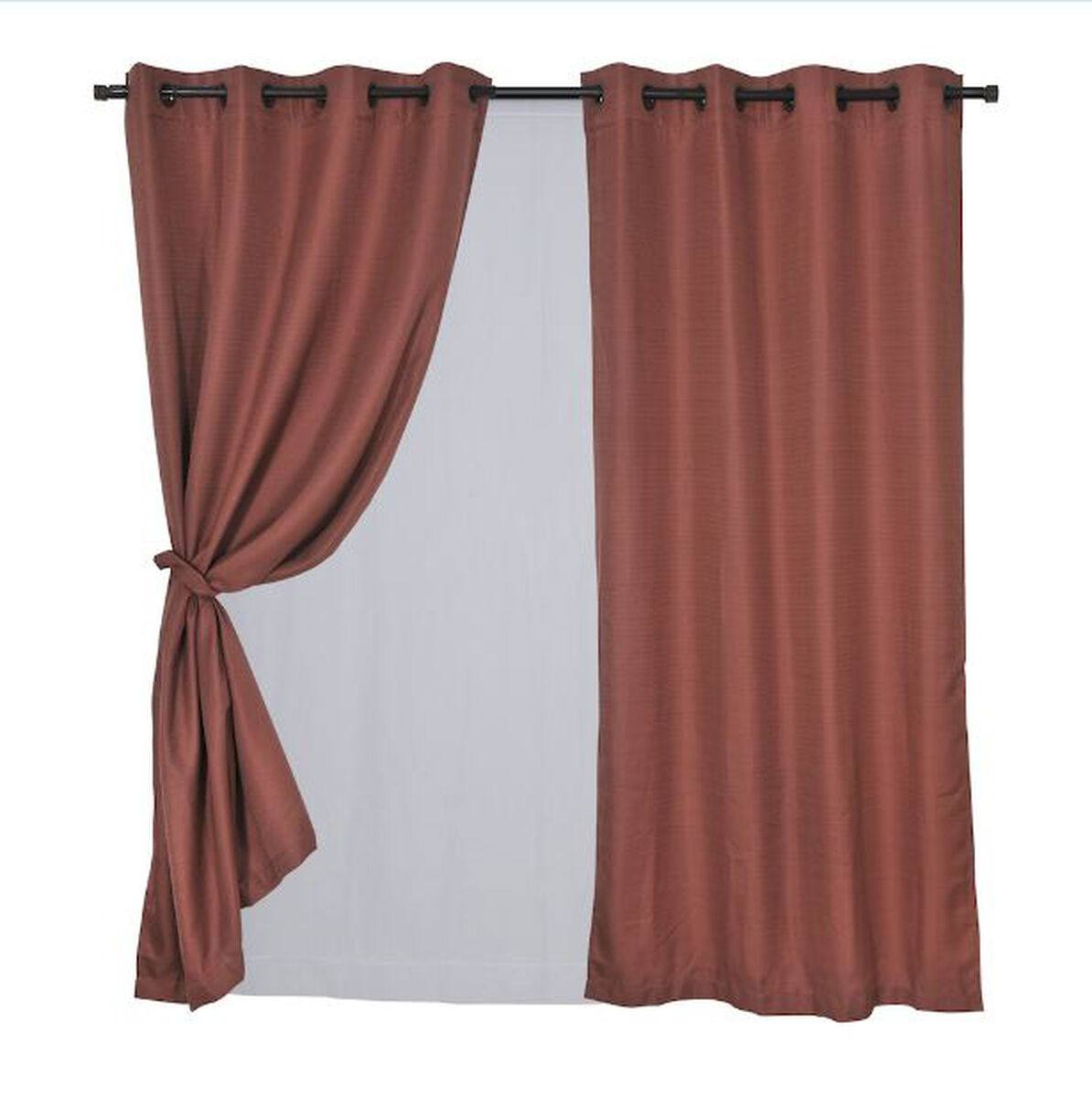 Set Cortina Jqd Rustica 8Pzas Argolla 140X220 Cm Atacama Cafe