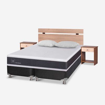 Imagen 2 del producto Box Spring CIC Base Dividida 2 Plazas Ortopedic + Respaldo + 2 Veladores Olmo + 2 Almohadas