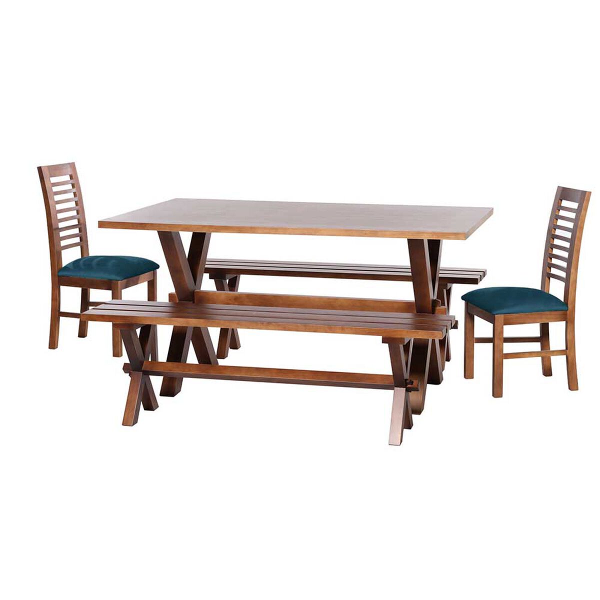Juego de Comedor Latam Home Sevilla Salamanca 2 Sillas + 2 Bancas Velvet Azul Petr&oacute;leo