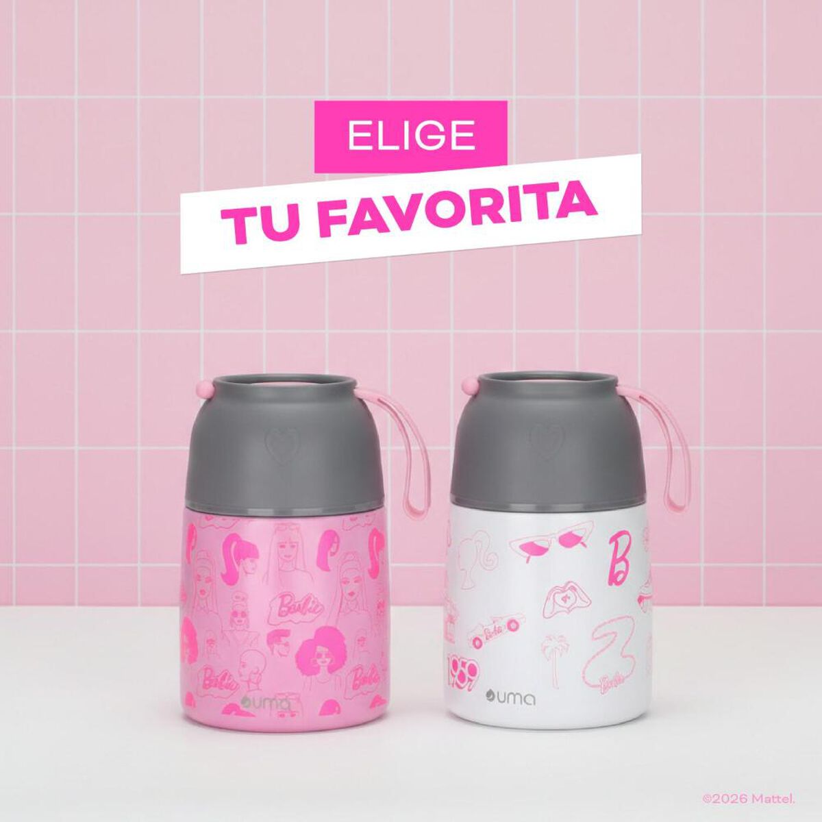 Termo Comida UMA Barbie Fun + Cuchara 450ml Acero Inox Blanco
