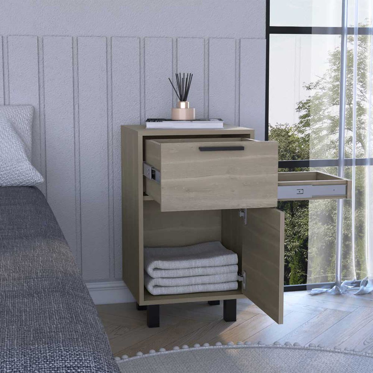 Velador TuHome Secret Z-81 con Cajón Oculto 1 Puerta Bardolino