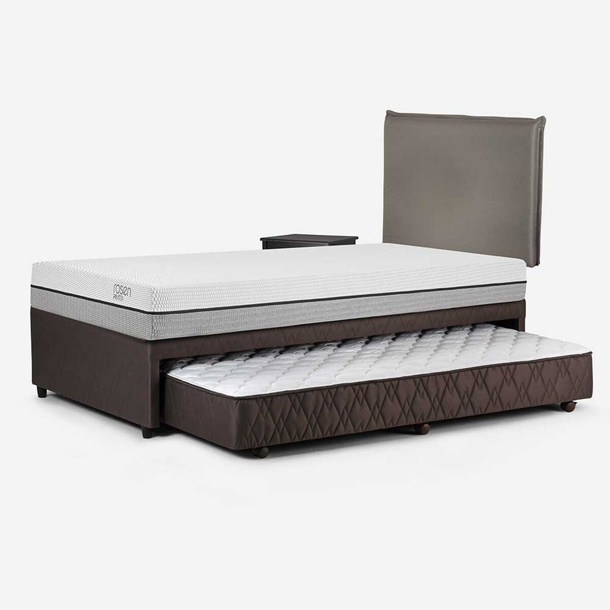 Cama Nido Rosen 1,5 Plazas Pratta + Respaldo + Velador Maurice Gris