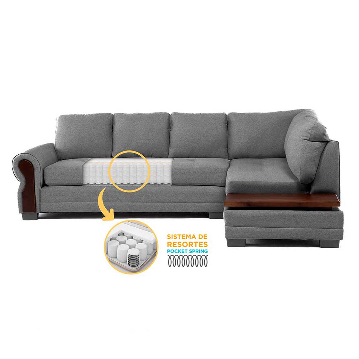 Sof&aacute; Seccional Living Factory Michigan 6 Cuerpos Gris