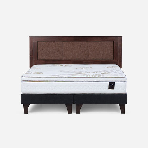 Cama Europea Rosen King Art 4 + Respaldo + Velador Rachel Chocolate