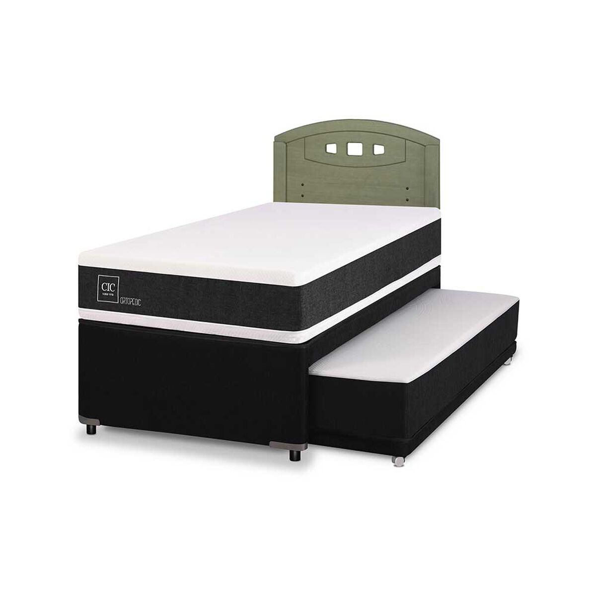 Cama Nido CIC 1,5 Plazas Ortopedic + Respaldo Gales Olivo