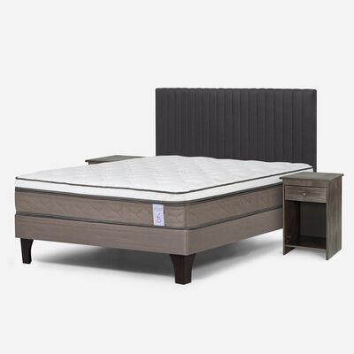 Imagen 2 del producto Cama Europea Rosen 2 Plazas New Style 6 + Respaldo + 2 Veladores Grafito