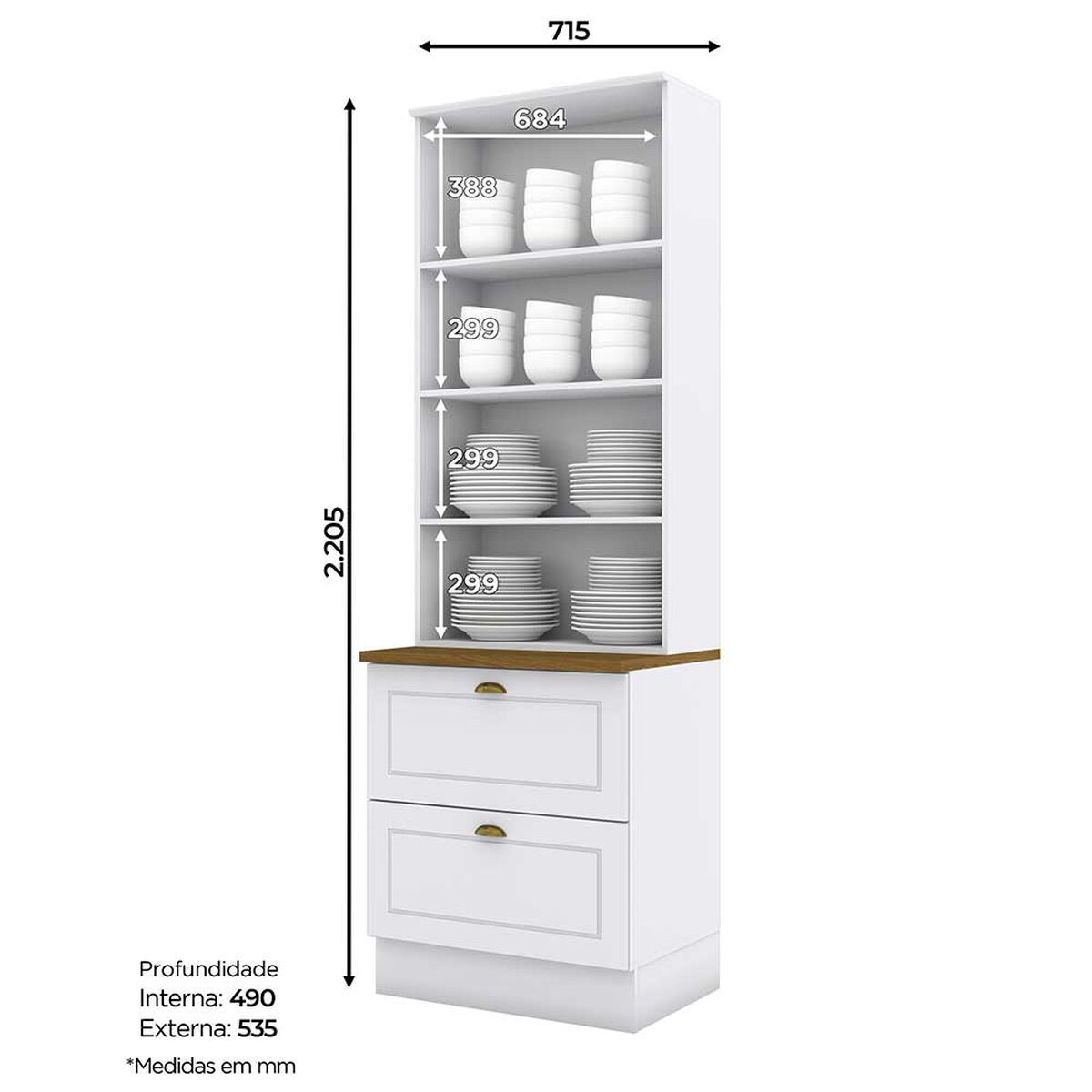 Vitrina Home Mobili Americana 2 Cajones 2 Puertas Blanco