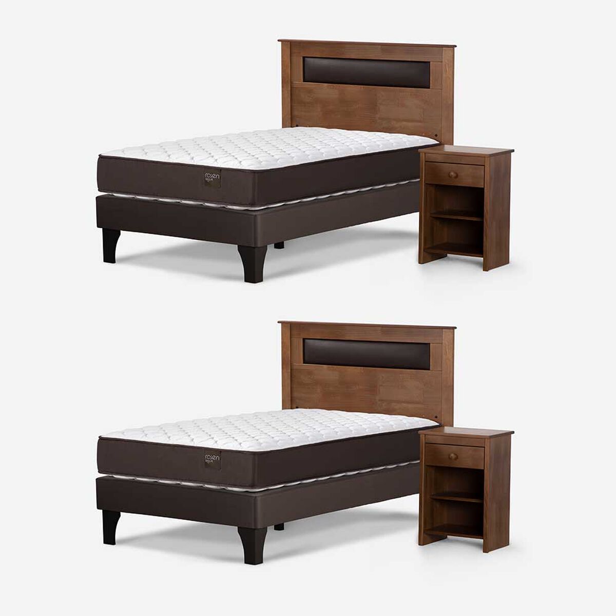 Camas Europeas D&uacute;plex Rosen 1 Plaza Ergo T + Respaldo + Velador Ferrera