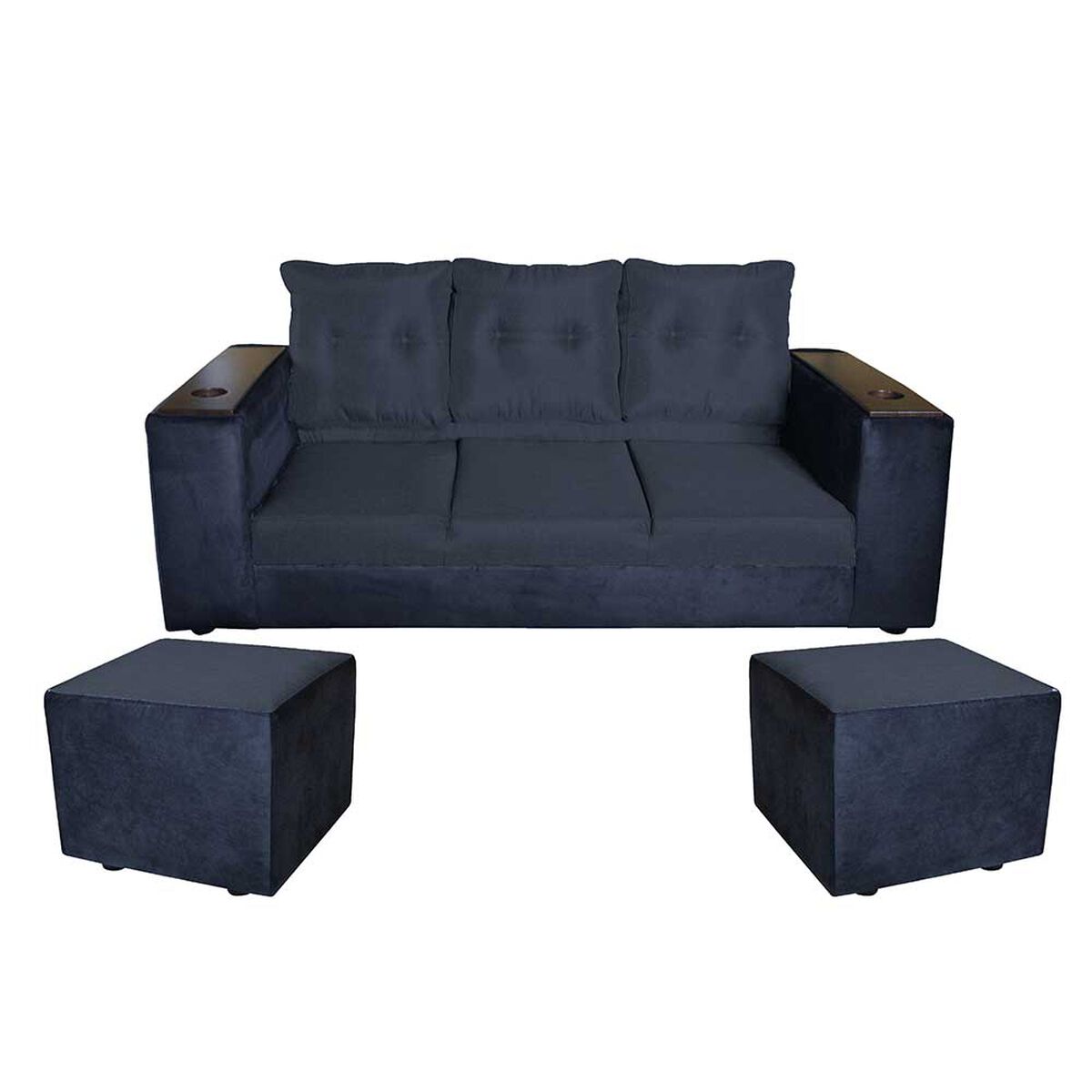 Sof&aacute; Muebles MYM Julietta 3 Cuerpos + Dos Pouf 1 Cuerpo Negro