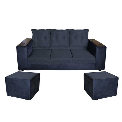Imagen 2 del producto Sofá Muebles MYM Julietta 3 Cuerpos + Dos Pouf 1 Cuerpo Negro