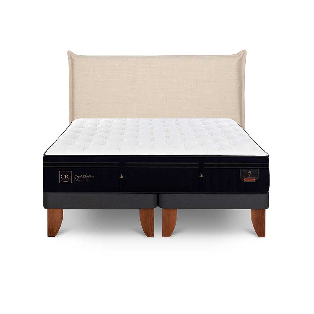 Cama Europea CIC Base Dividida 2 Plazas S&uacute;per Permium + Respaldo Tiber