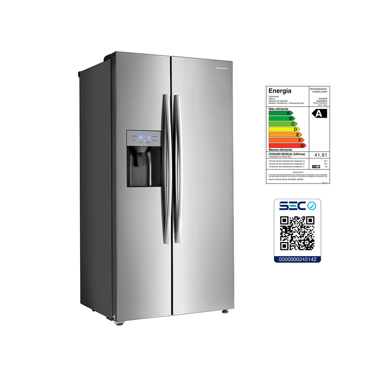 Refrigerador Side by Side Daewoo FRS-K7500DXA 504 lt