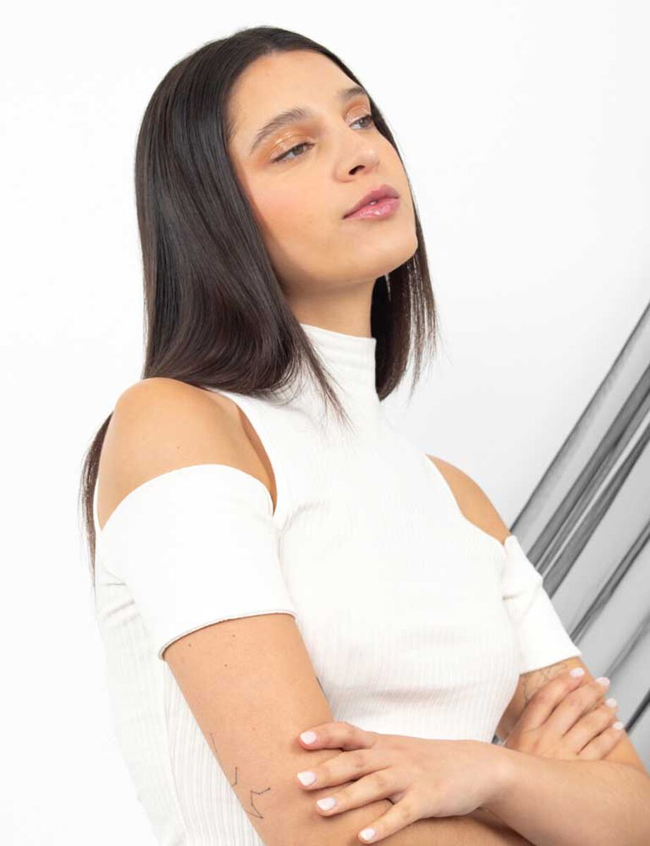 Polera Crop Cuello Perkins Hombros Descubiertos Mujer Zibel