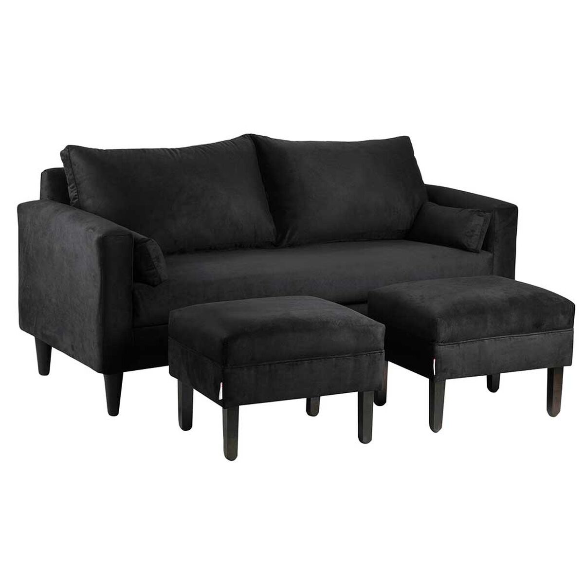 Juego de Living Bodevir Sky Felpa 00 Sof&aacute; 3 Cuerpos + Dos Pouf 1 Cuerpo Negro&nbsp;