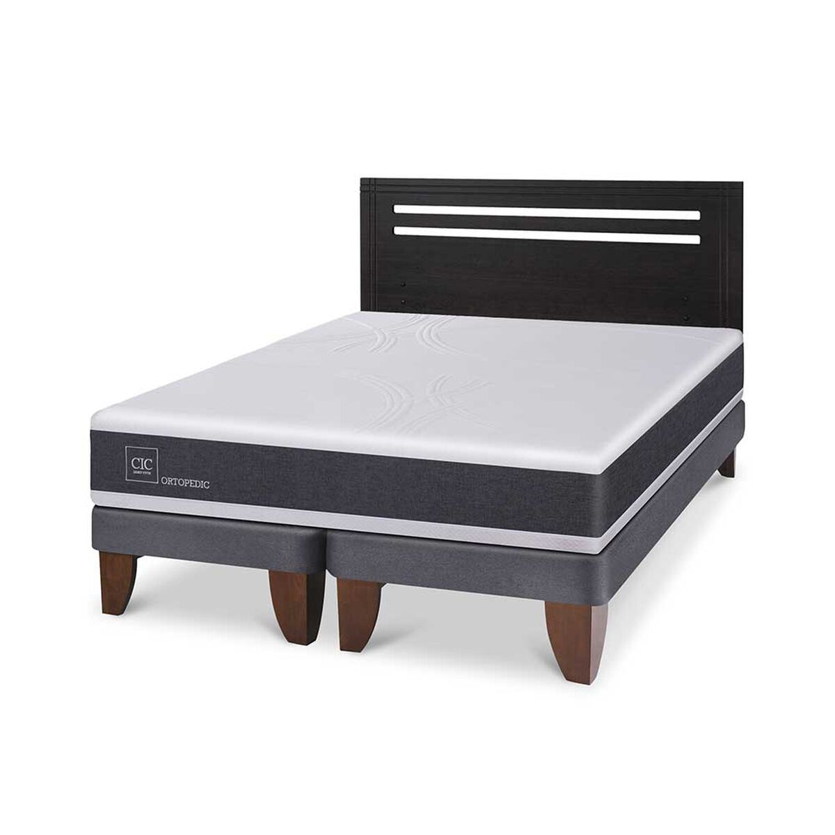 Cama Europea CIC Base Dividida 2 Plazas Ortopedic + Respaldo Munich Negro