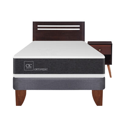 Cama Europea CIC 1,5 Plazas Ortopedic + Respaldo + Velador New Munich