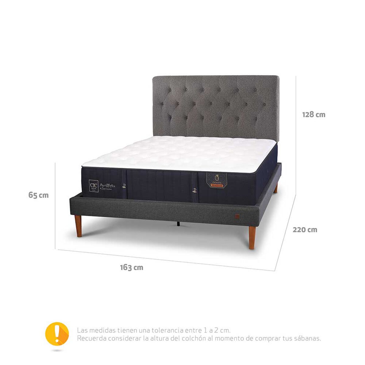 Cama Europea CIC 2 Plazas Premium + Respaldo
