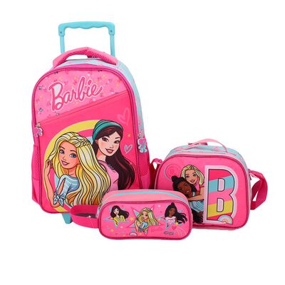 Pack Mochila con Ruedas, Estuche y Lonchera Barbie