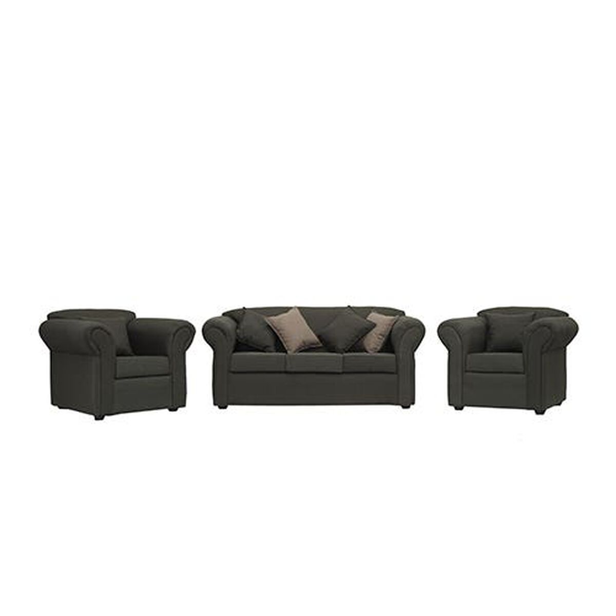 Juego de Living Essenza Amparo Sofá 3 Cuerpos + Dos Sillones 1 Cuerpo Gris Oscuro