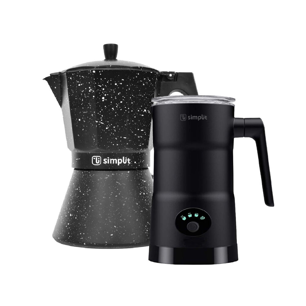 Pack Cafetera Italiana Simplit 350 ml + 12 tazas + Espumador 4 en 1