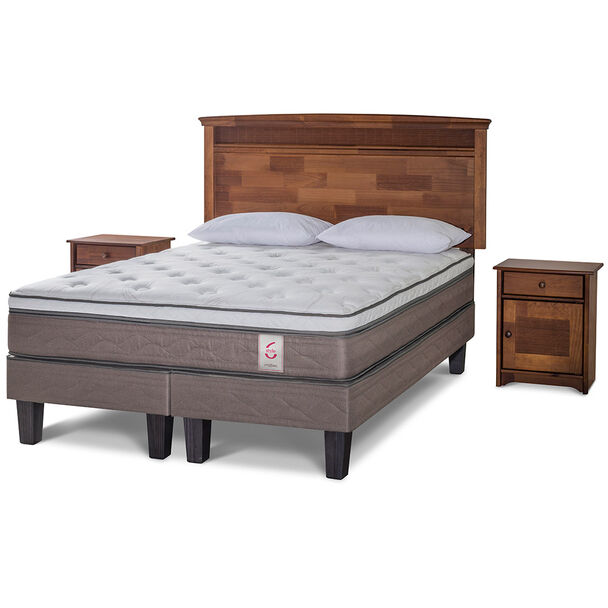 Cama Europea 2 Plazas Div New Style 6 + Set Maderas