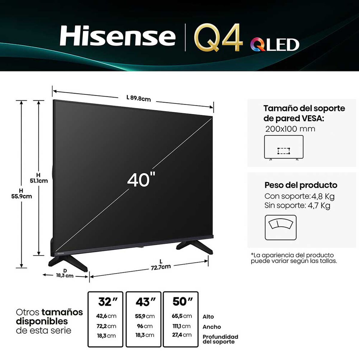Smart TV QLED 40" Hisense FHD VIDAA 40Q4SV