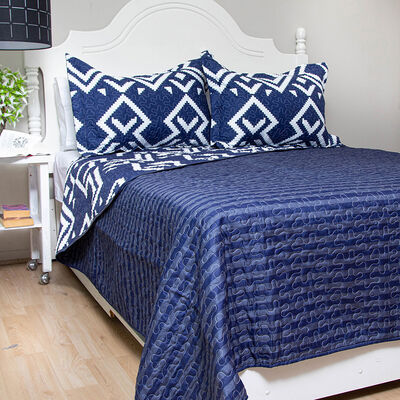 Quilt Doral 2 Plazas Patchwork Azul
