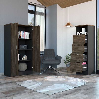 Imagen 2 del producto Combo Archivador 4 Cajones + Biblioteca 2 Puertas TuHome Home Office Negro Soft-Coñac
