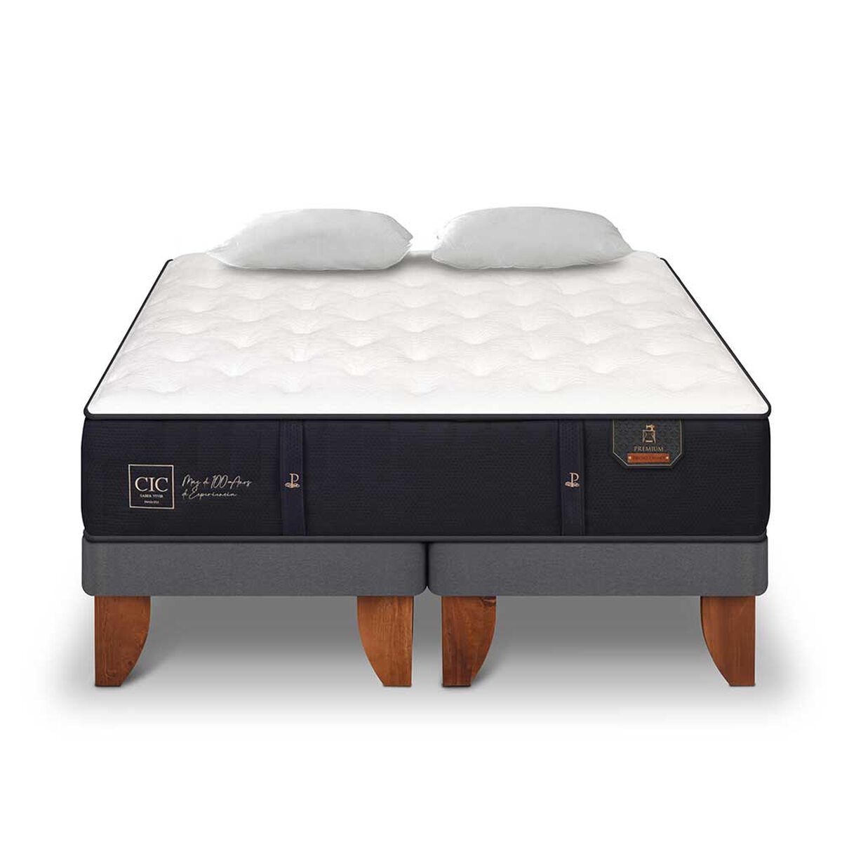 Cama Europea CIC Base Dividida 2 Plazas Premium + 2 Almohadas Viscoelásticas