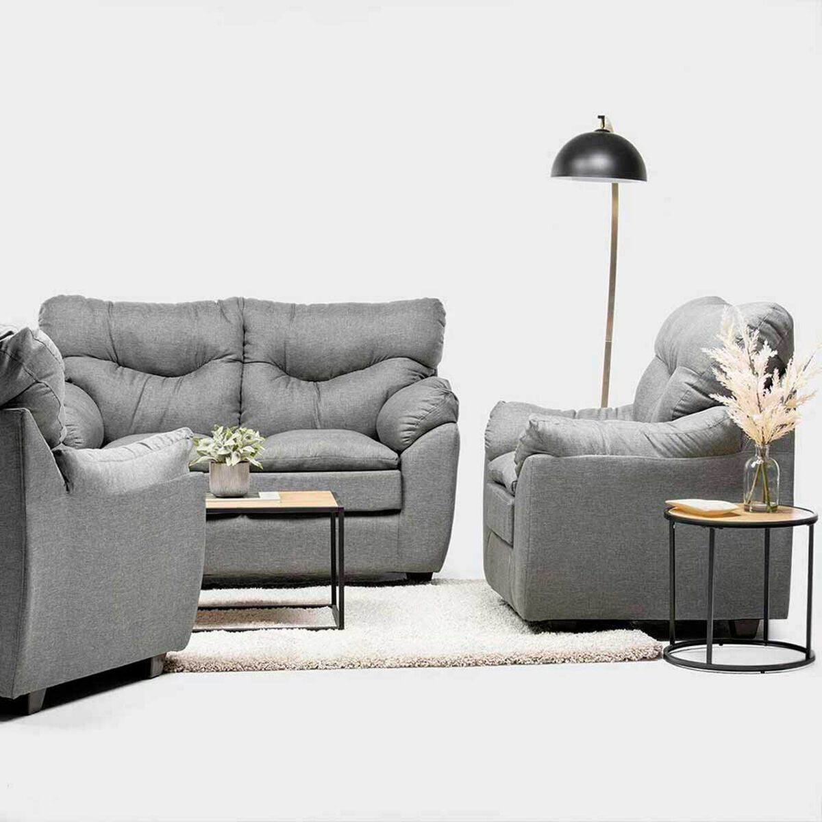 Juego de Living Almore Bel&eacute;n Sof&aacute; 2 Cuerpos + Dos Sillones 1 Cuerpo Gris