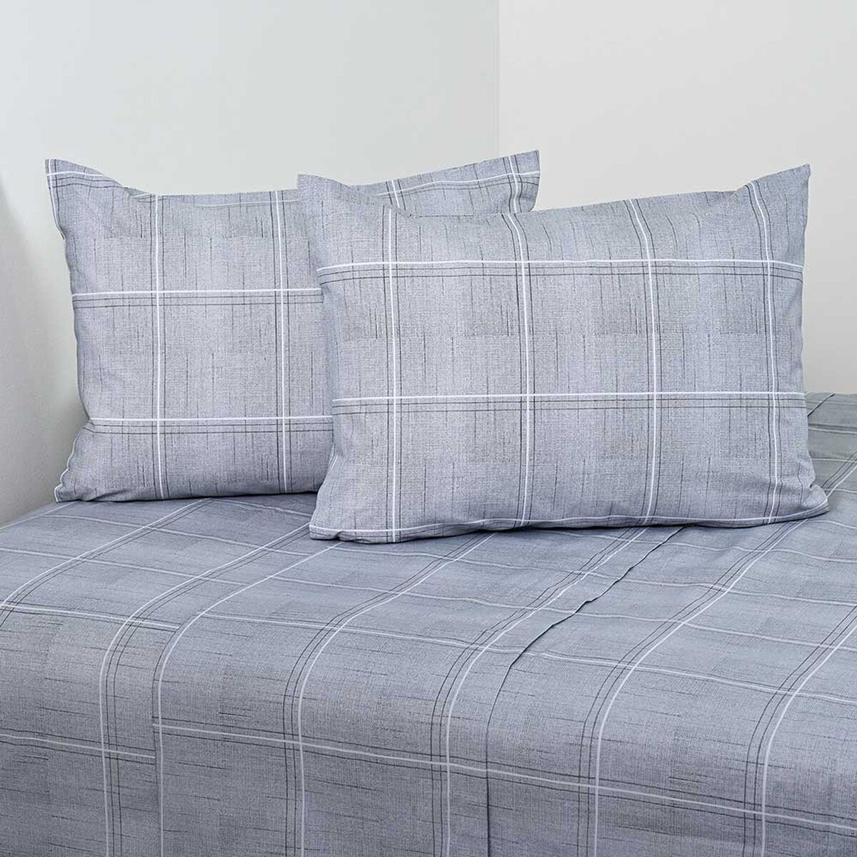 Juego de S&aacute;banas American Family King Cuadra Mini 144 Hilos Gris