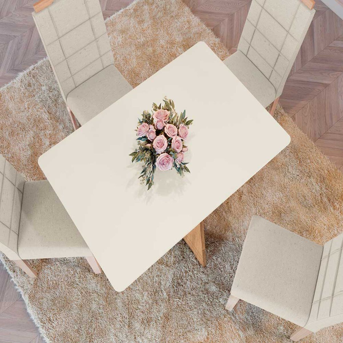 Comedor Yardas Roma 4 Sillas Off White