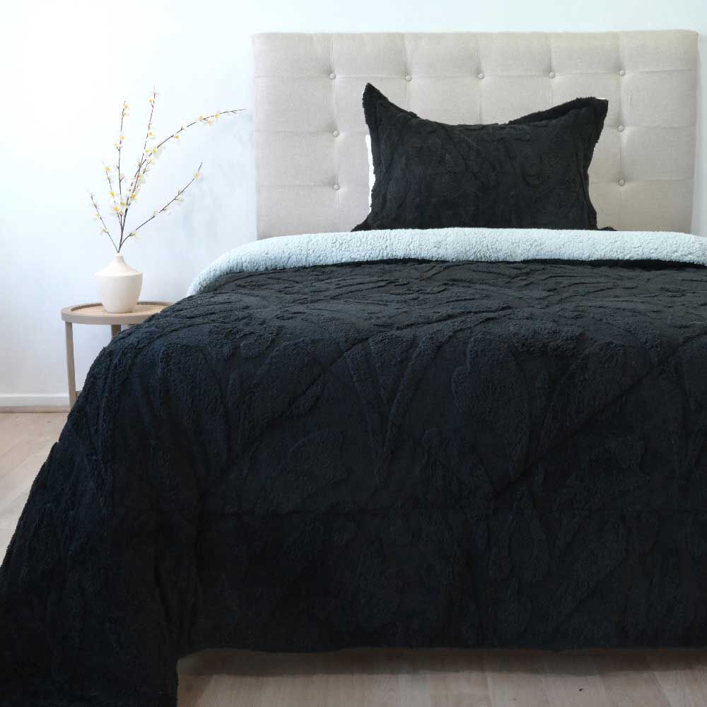 Cubrecama Doral 1,5 Plazas Jacquard Liso Negro