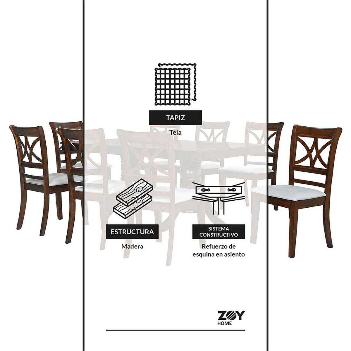 Juego de Comedor Zoy Home Holbox 8 Sillas Beige