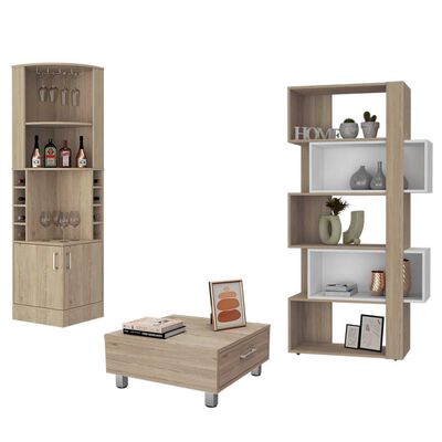 Imagen 2 del producto Combo Mesa de Centro + Bar Esquinero + Biblioteca TuHome Beijing Rovere Blanco