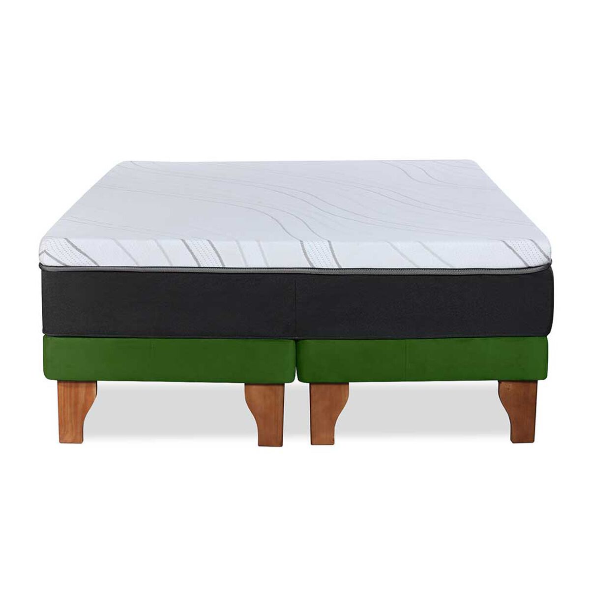 Cama Europea Latam Home Base Dividida 2 Plazas Zen Top Spring Hybrid Velvet Verde