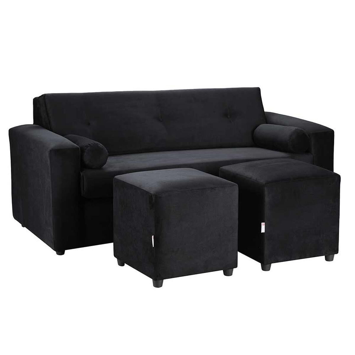 Juego de Living Bodevir Vivo Felpa 30 Sof&aacute; 3 Cuerpos + Dos Pouf 1 Cuerpo Negro&nbsp;