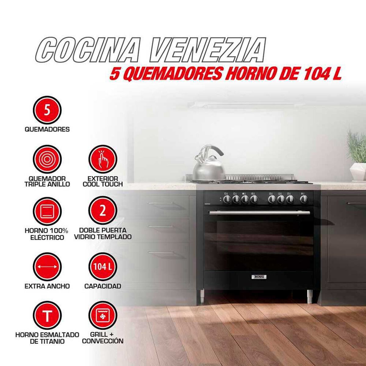 Cocina a Gas Thomas Venezia 5 Quemadores