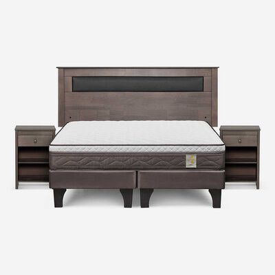 Cama Europea Rosen Base Dividida 2 Plazas New Style 4 Plus + Respaldo Ferrera Gris + 2 Veladores