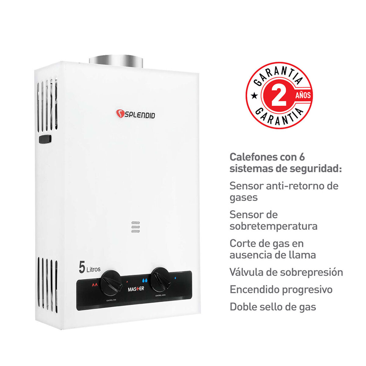 Calefont Gas Licuado  Splendid Tiro Natural Ionizado 5 lts.