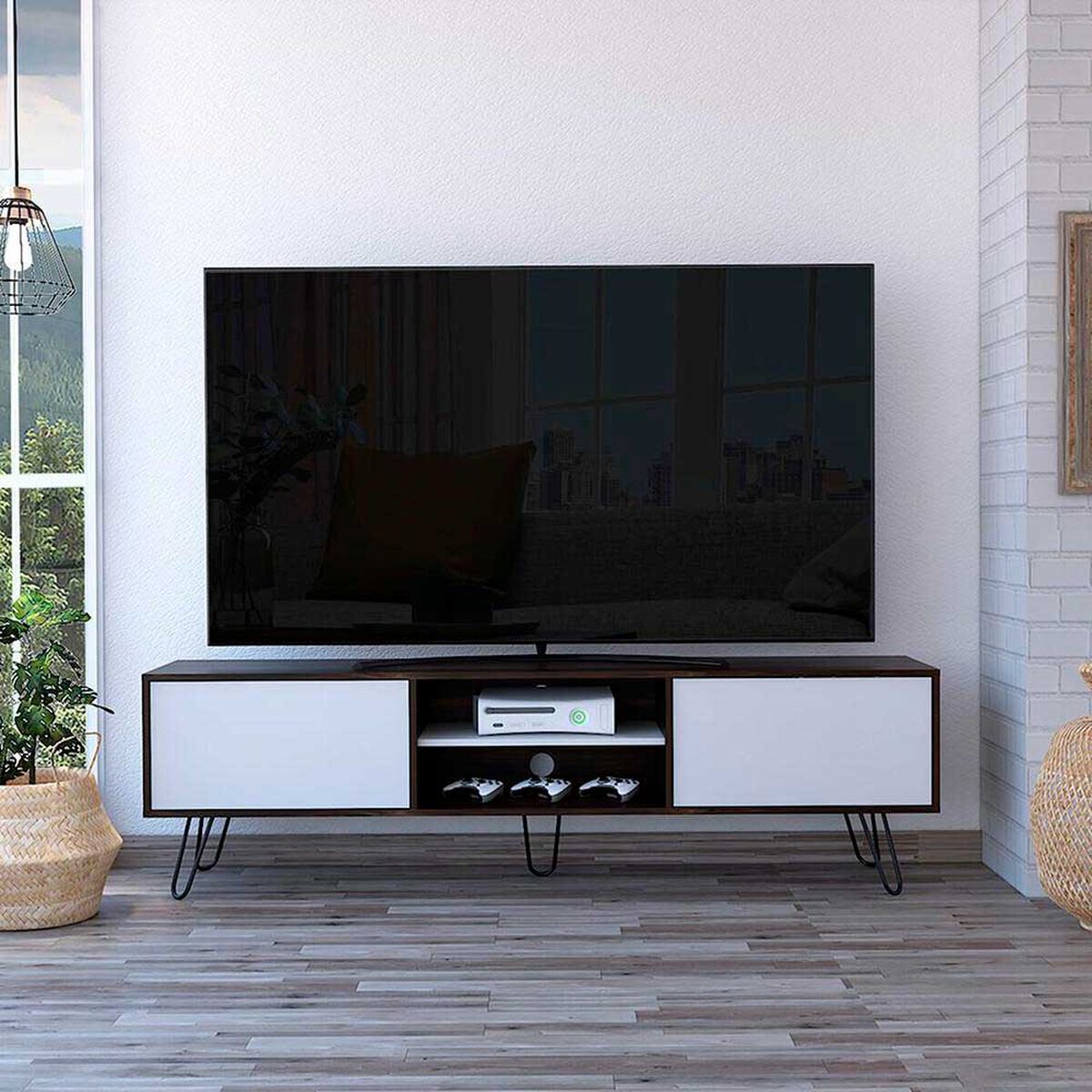 Rack TV TuHome Vassel Habano / Blanco Hasta 80"