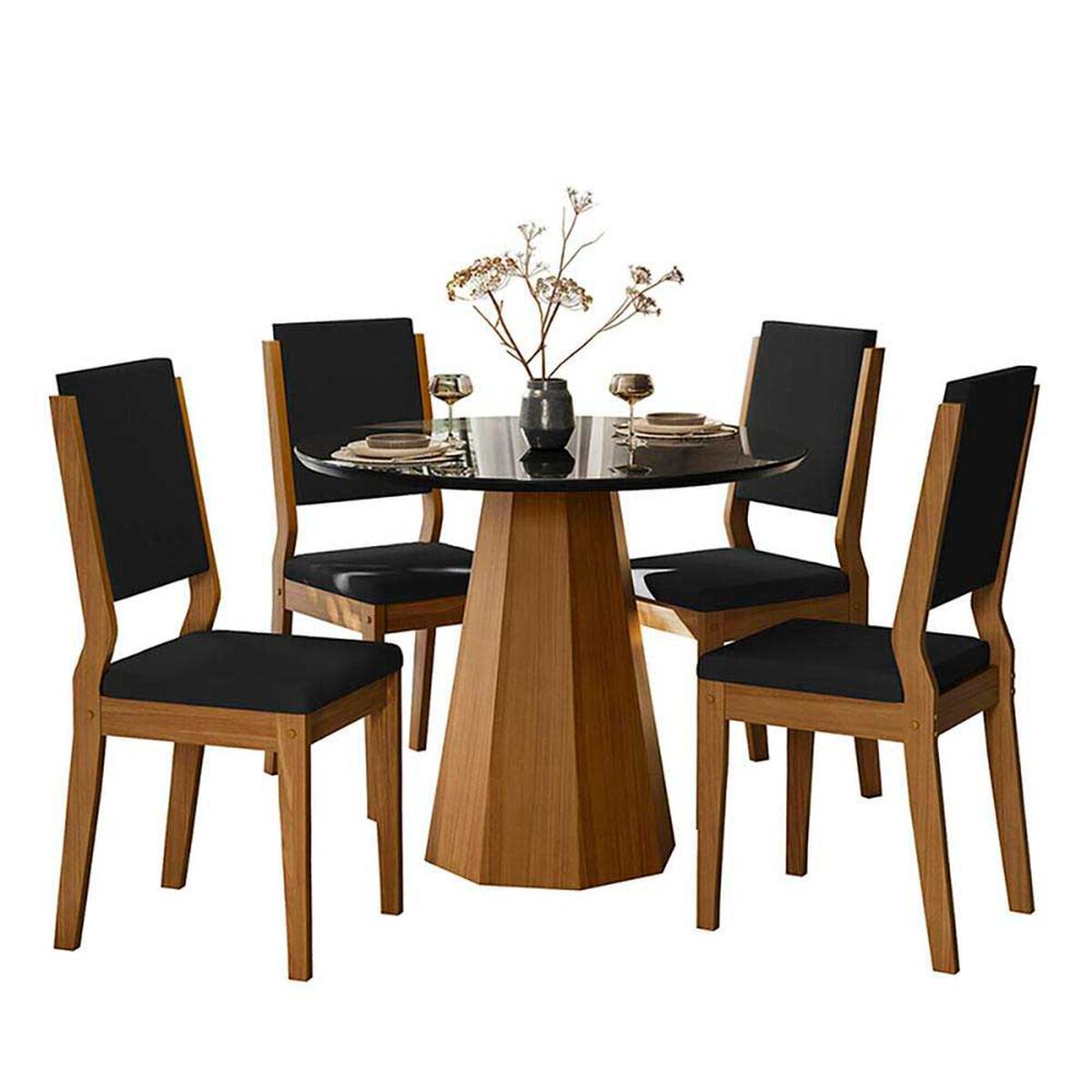 Juego de Comedor VekkaHome Isis 4 Sillas Negro