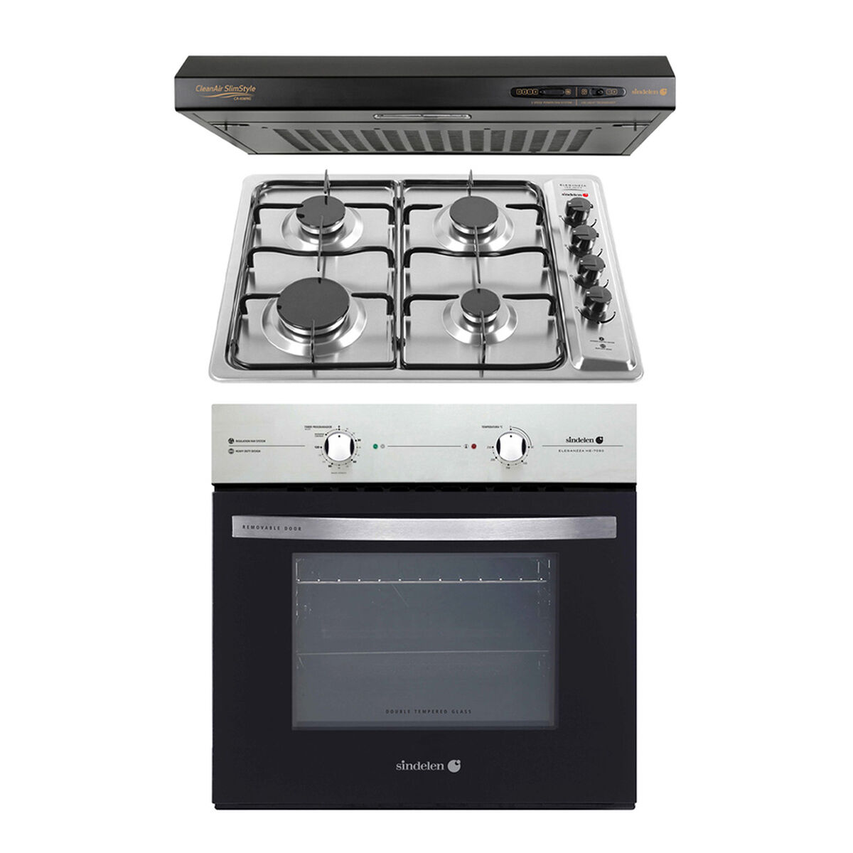 Kit Cocina Sindelen Campana CA-606NG + Horno Empotrable HE-7200IN + Encimera CEG-4610IN