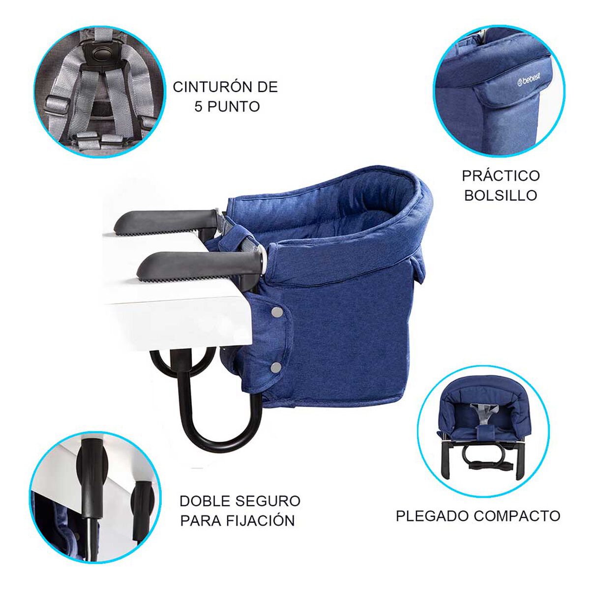 Silla de Comer Eat & Bear Sujeción de Mesa Portable Azul Bebesit