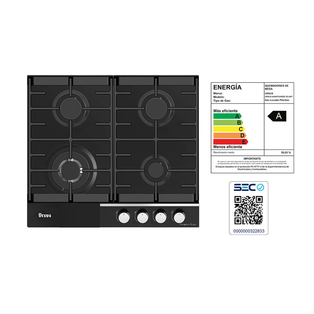 Encimera a Gas Ursus Trotter Avantgarde GG-60T GL