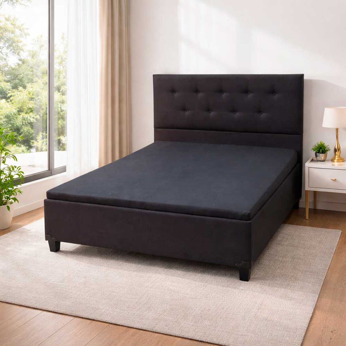 Base de Cama Ba&uacute;l Almore 1,5 Plazas Negro +  Respaldo