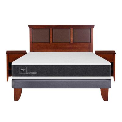 Imagen 1 del producto Cama Europea CIC 2 Plazas Ortopedic + Respaldo + 2 Veladores Torino