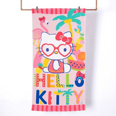 Toalla de Playa Infantil con Bolso Sanrio Hello Kitty Lentes 70 x 140 cm